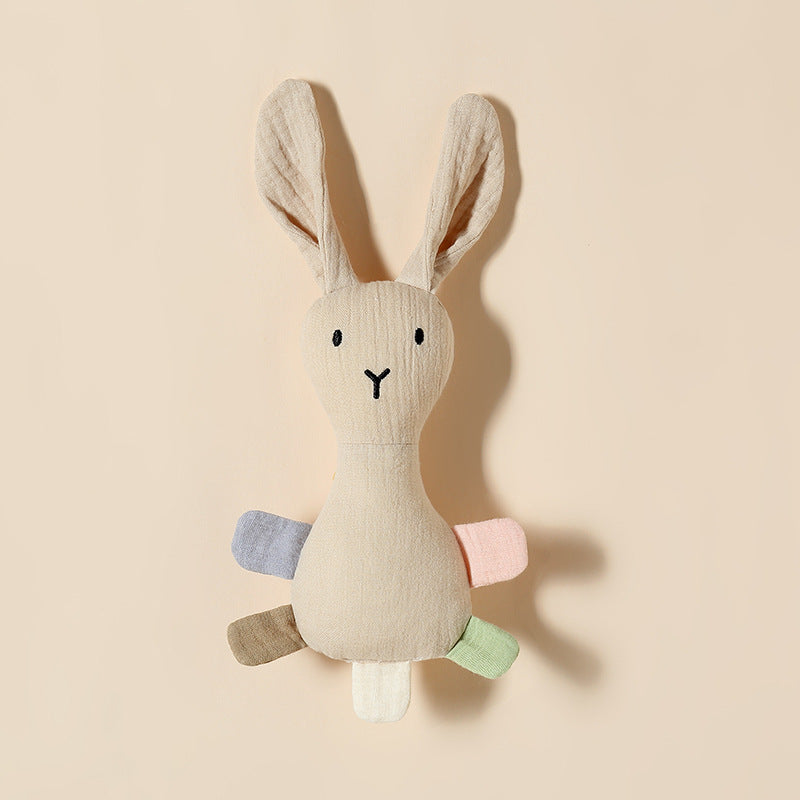 Light Khaki bunny baby comforter with sewn-in rattle in cotton