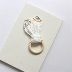 Rainbow wooden teething ring with cotton gauze bunny ears