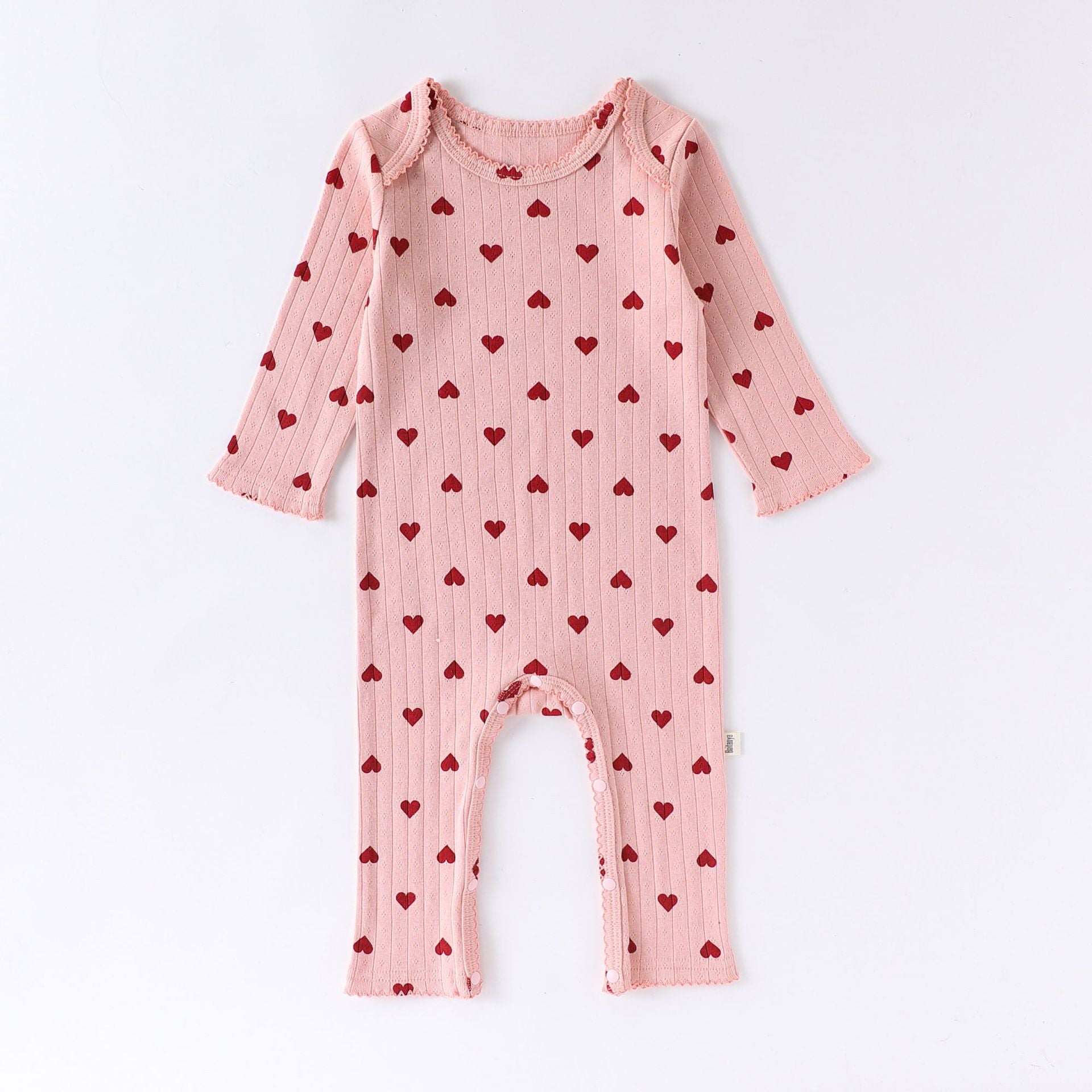 Pink Heart long sleeve cotton baby romper