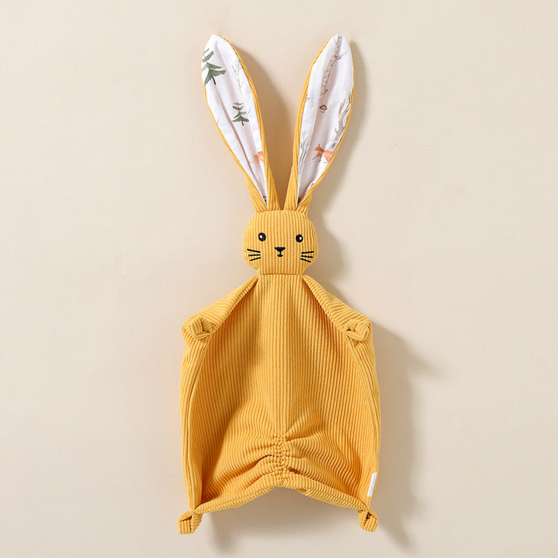 Corduroy bunny baby comforter with long floppy ears and embroidered face – Yellow