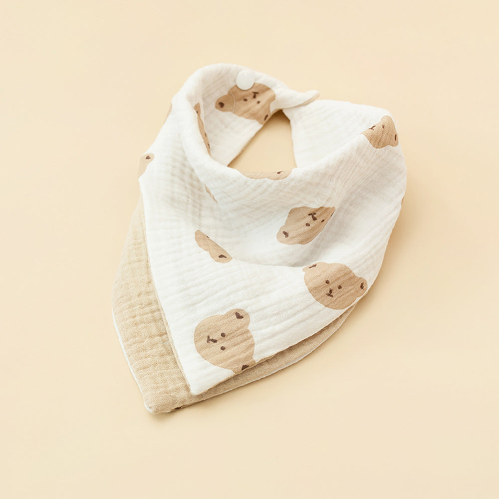 Bear Face and Khaki reversible four layer cotton gauze bandana bib