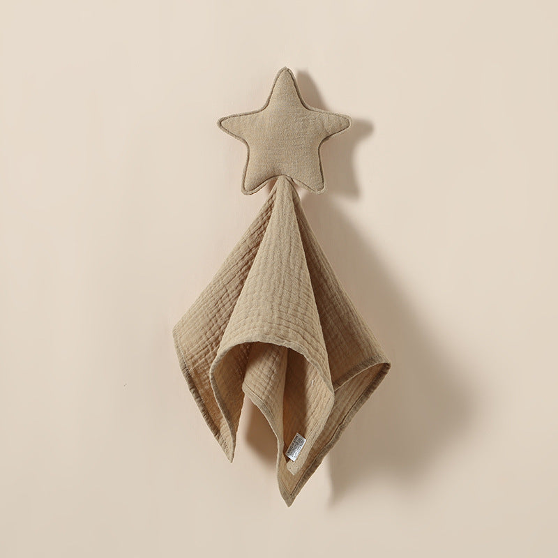 Crinkled gauze baby comforter square with a padded star hand puppet – Dark Khaki, Star