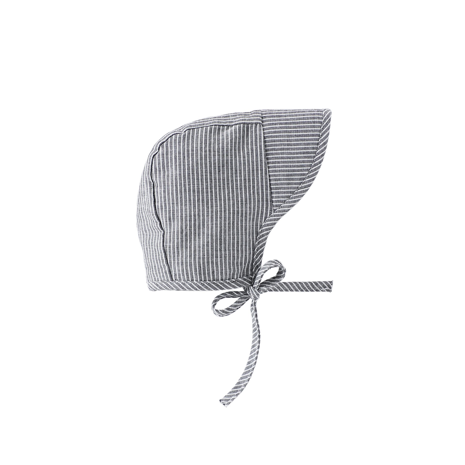 Black and White Wide Stripe baby bonnet with short brim and chin ties