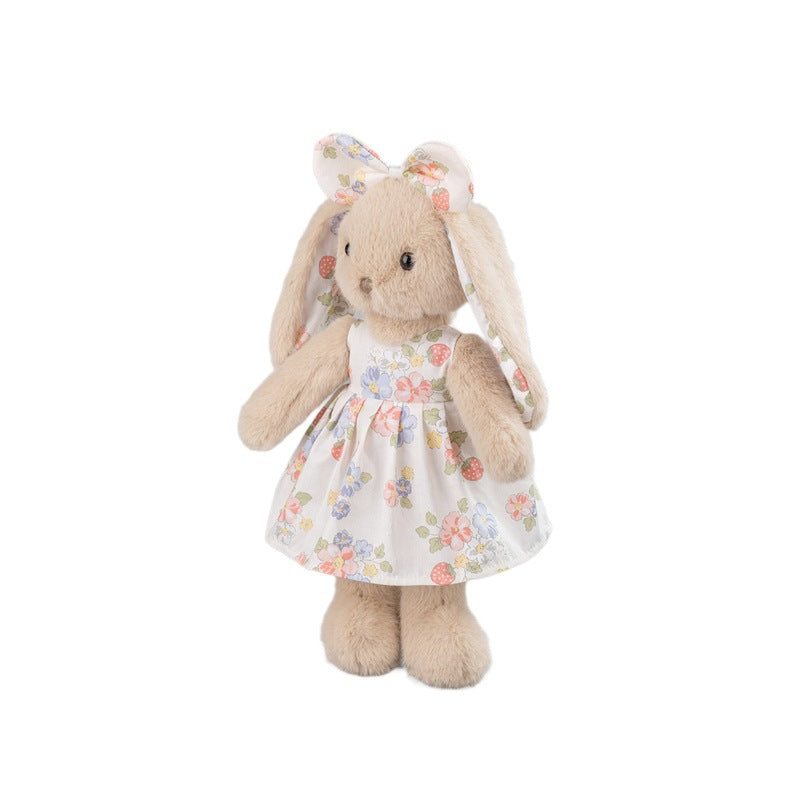 Beige Rabbit Doll – Plush Bunny in a Cotton Strawberry Dress, 35 cm, Ages 3+