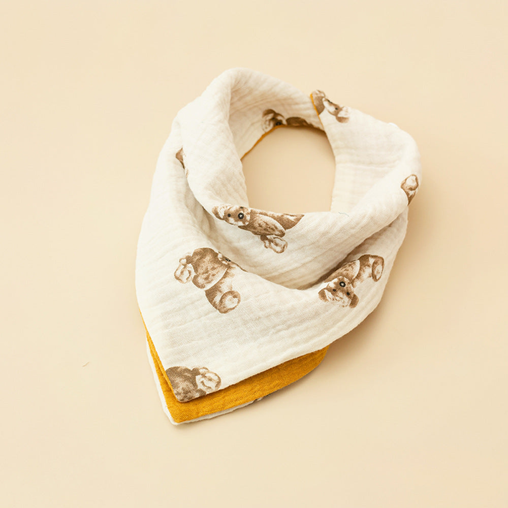 Cream Bear and Mustard reversible four layer cotton gauze bandana bib