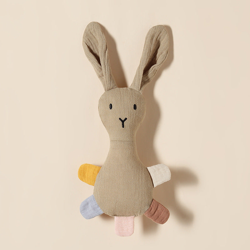 Dark Khaki bunny baby comforter with sewn-in rattle in cotton