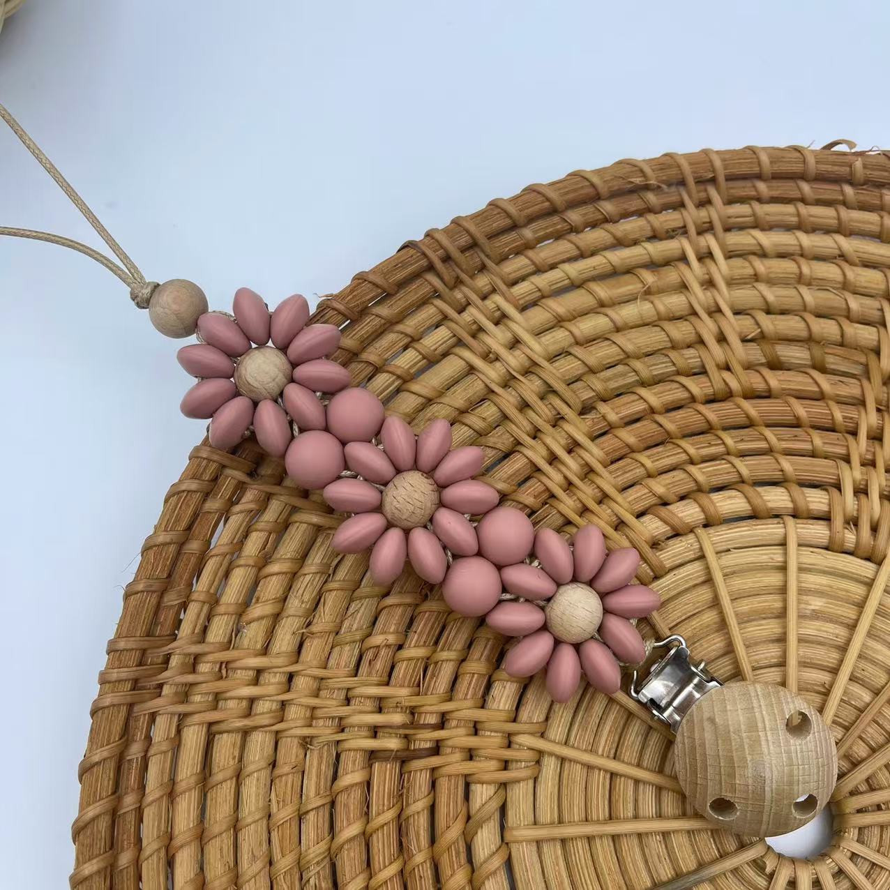 Blush Flower silicone beaded dummy clip