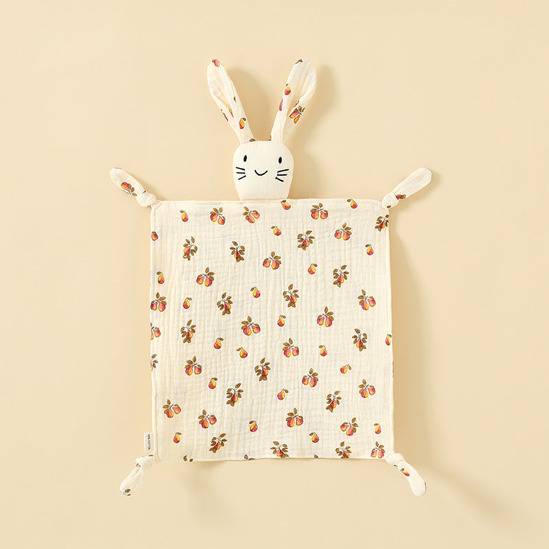 Peach Pink printed muslin bunny baby comforter