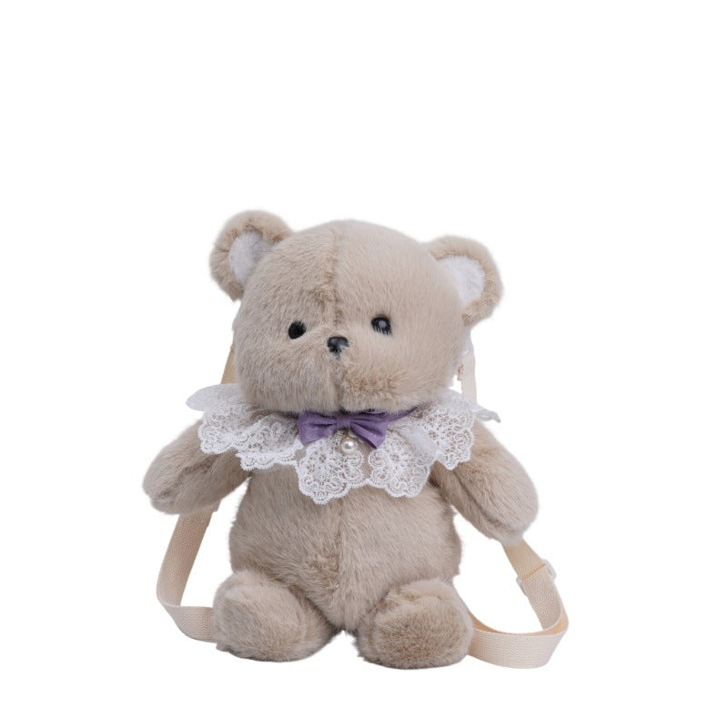 Khaki Bear, Design 3 40cm running bear plush toy with bib