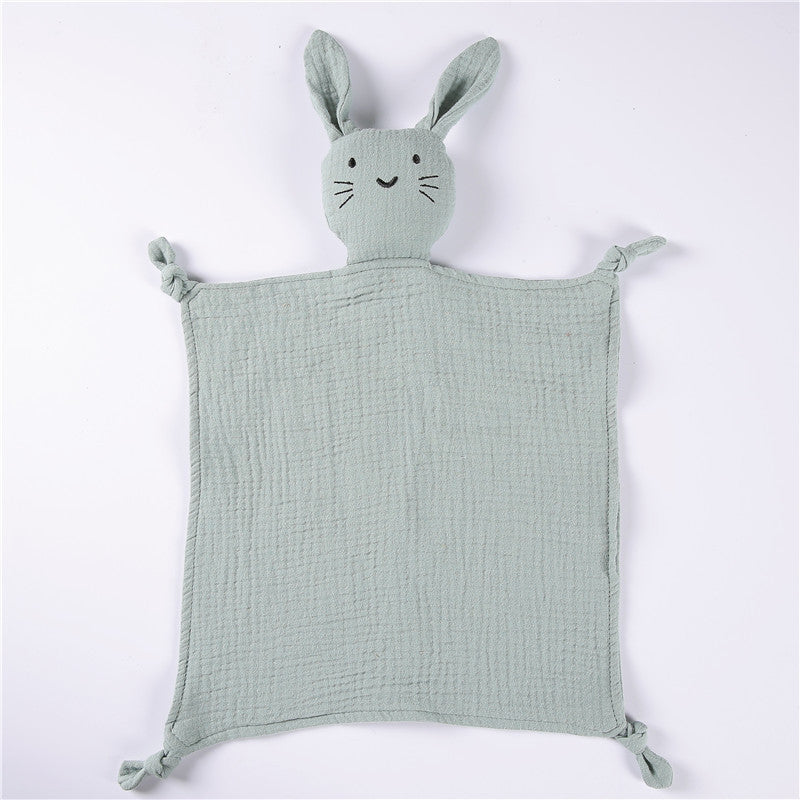 Green cat muslin baby comforter in cotton gauze