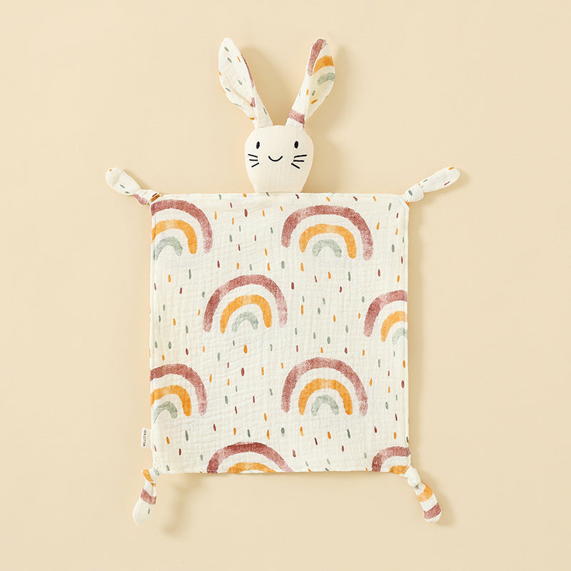 Rainbow Rain printed muslin bunny baby comforter