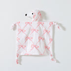 Pink Bow puppy baby comforter and dribble cloth in cotton