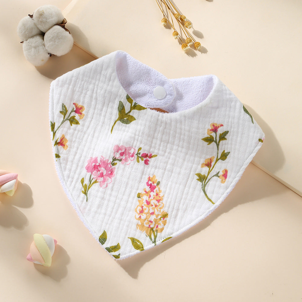 Pink Floral cotton bandana dribble bib with waterproof backing