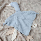 Blue goose muslin baby comforter with teether loop