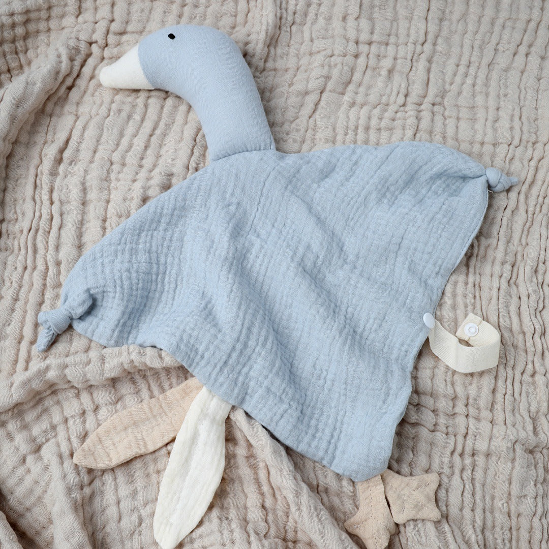 Blue goose muslin baby comforter with teether loop