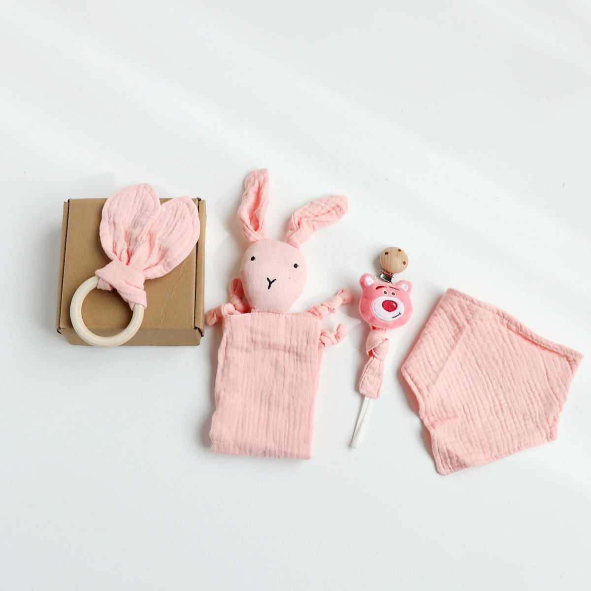 Blush Bunny boxed newborn gift set with comforter and bandana bib