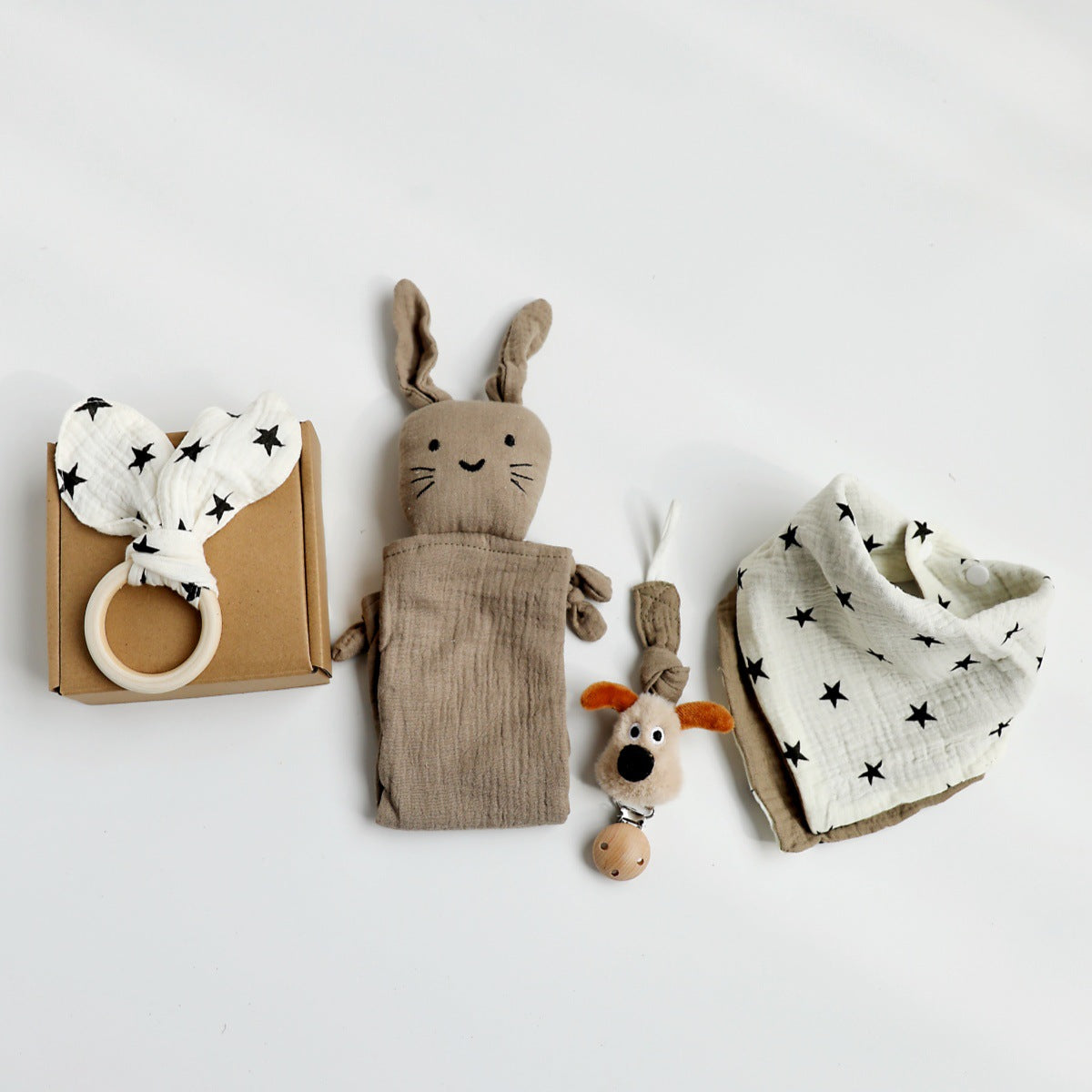 Dark Khaki Cat boxed newborn gift set with comforter and bandana bib