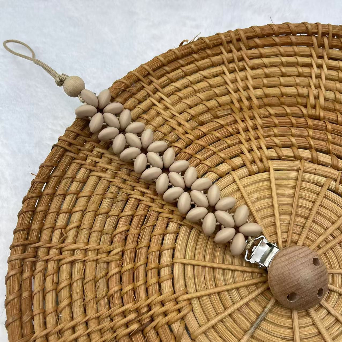 Khaki Flat Bead silicone beaded dummy clip