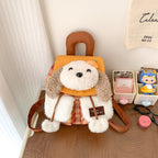 Orange Check Puppy plush gingham drawstring mini backpack, 18 x 21 cm