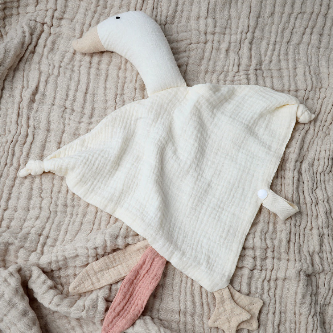 Cream goose muslin baby comforter with teether loop