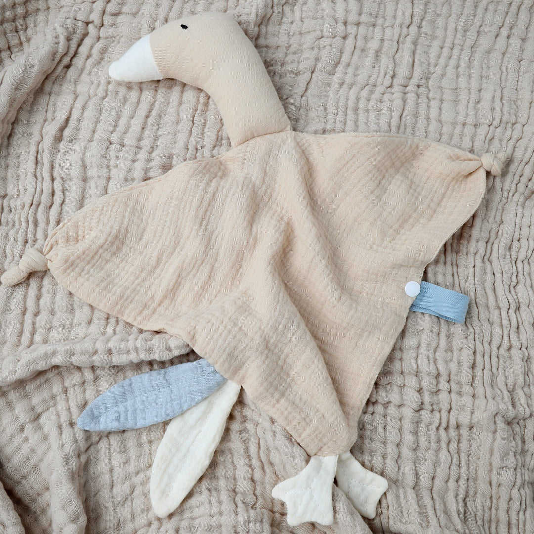 Khaki goose muslin baby comforter with teether loop