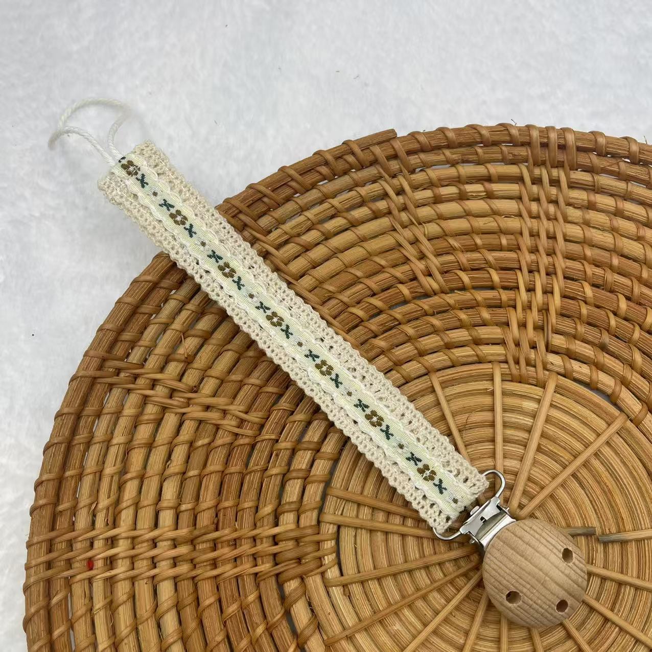 Cream and Green embroidered fabric dummy clip