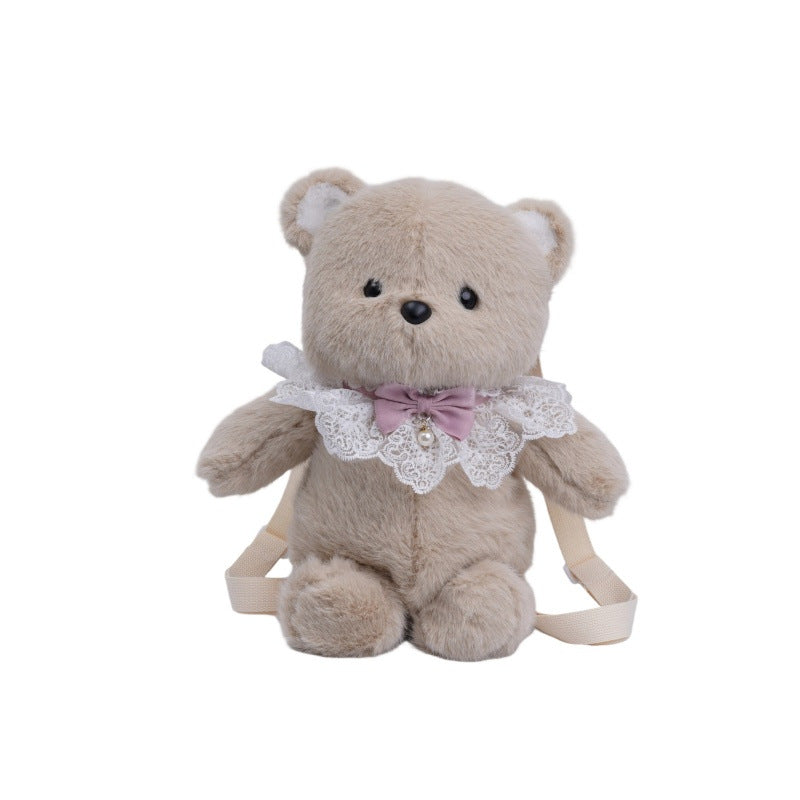 Khaki Bear, Design 2 40cm running bear plush toy with bib