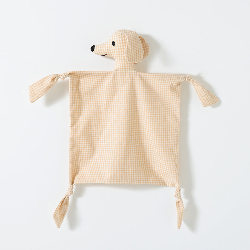 Cream Gingham puppy baby comforter and dribble cloth in cotton