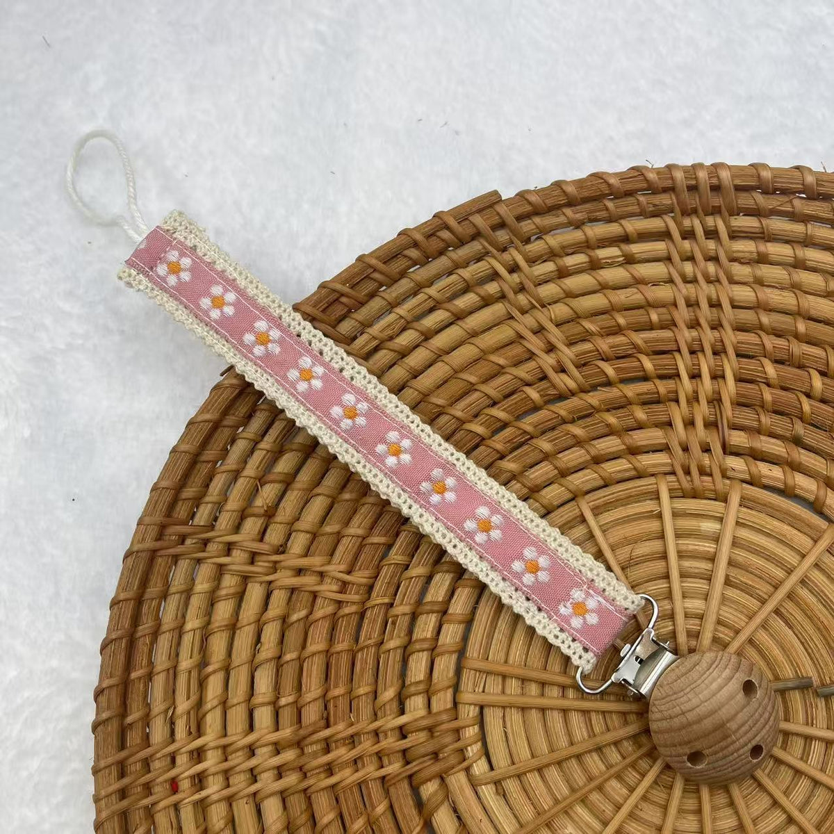 Pink Flower embroidered fabric dummy clip
