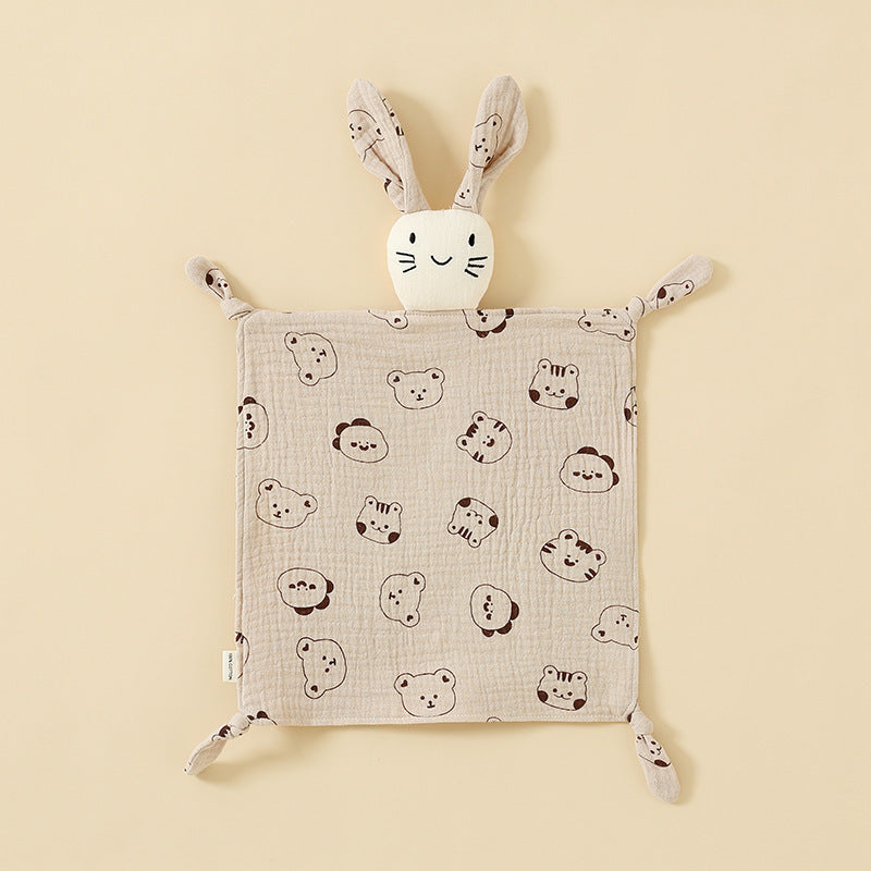 Brown Cartoon printed muslin bunny baby comforter