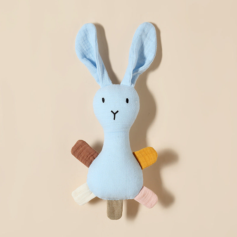 Light Blue bunny baby comforter with sewn-in rattle in cotton