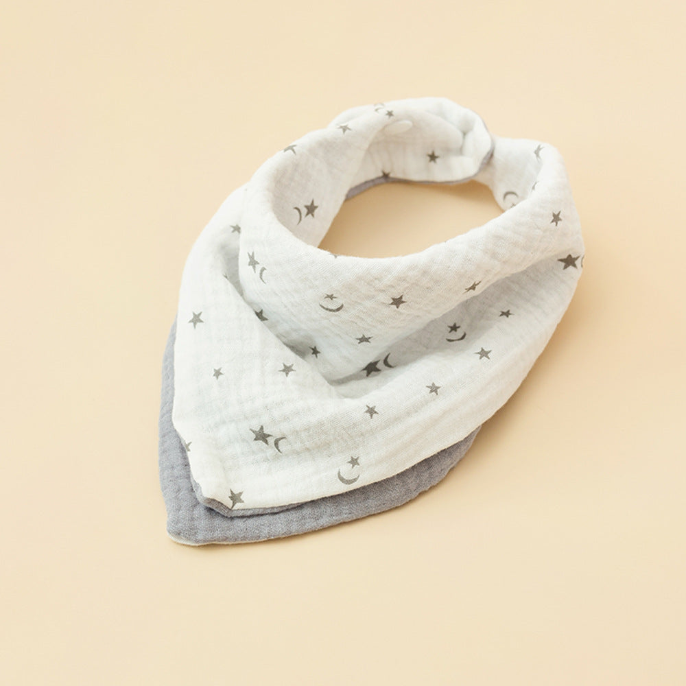Star and Moon with Grey Blue reversible four layer cotton gauze bandana bib
