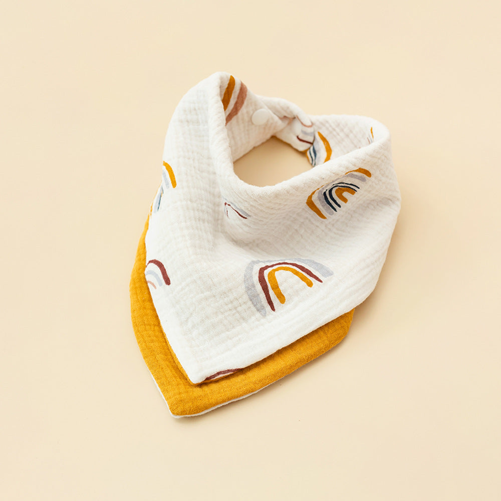 White Rainbow and Mustard reversible four layer cotton gauze bandana bib