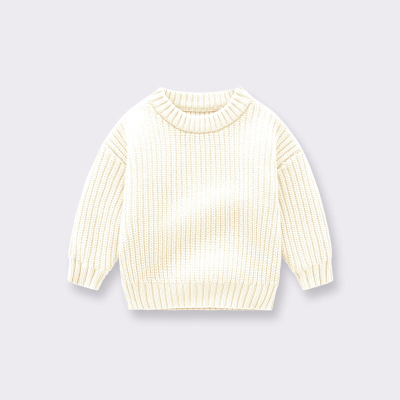Cream relaxed crew neck knitted jumper for babies and children