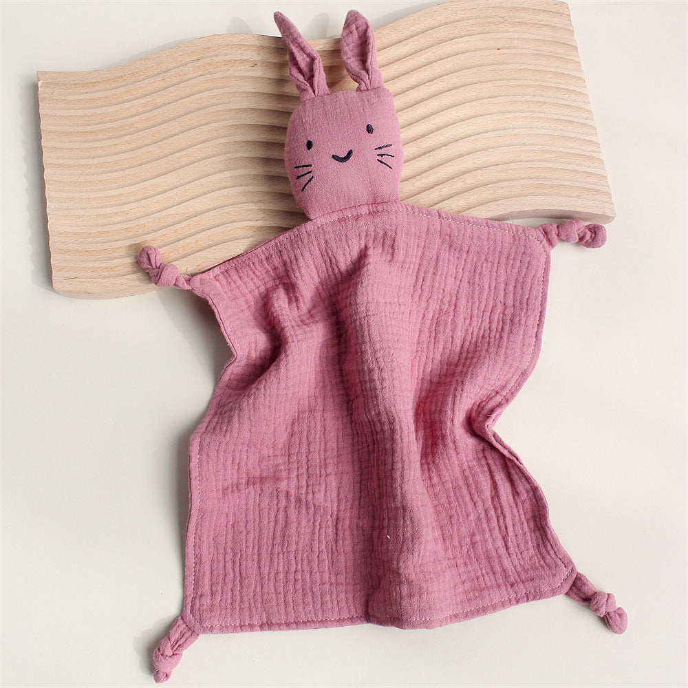 Deep Dusty Pink cat muslin baby comforter in cotton gauze