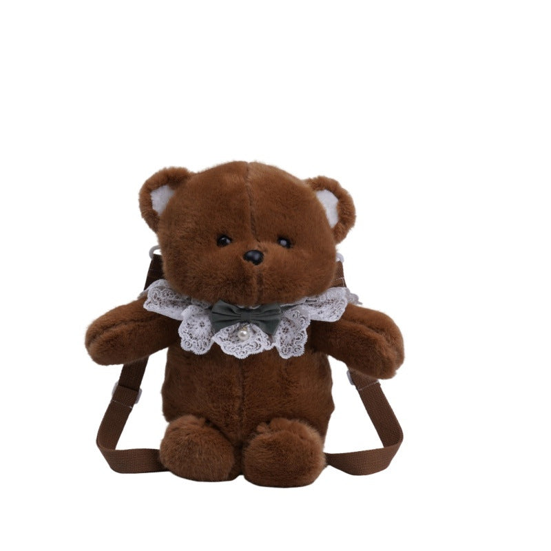 Dark Bear, Design 3 40cm running bear plush toy with bib