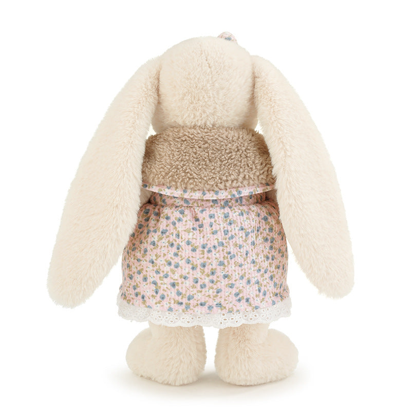 Bunny Plush Toy in Floral Dress – Freestanding Long-Eared Rabbit Doll with Sherpa Collar | 30, 40 & 53 cm