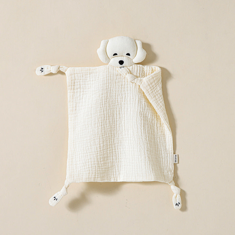 Cream White knotted puppy baby comforter in cotton muslin