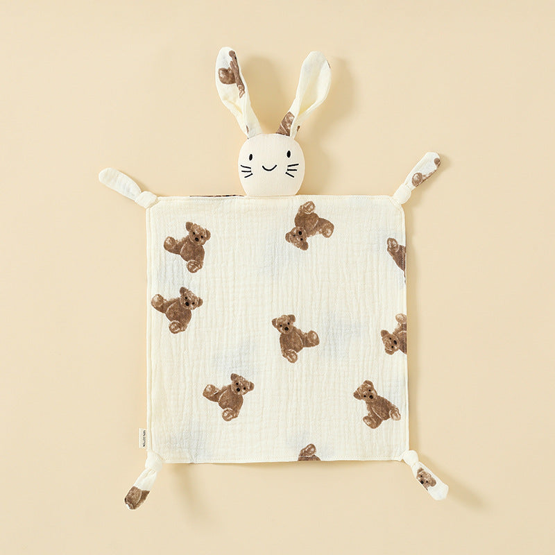 Single Bear printed muslin bunny baby comforter