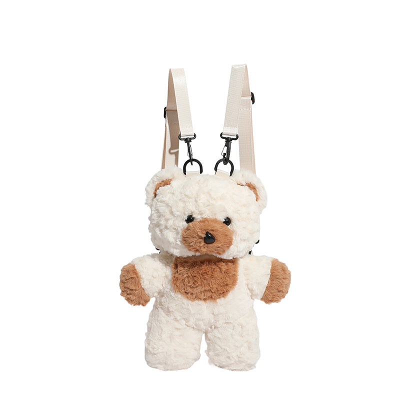 White teddy bear shaped plush backpack