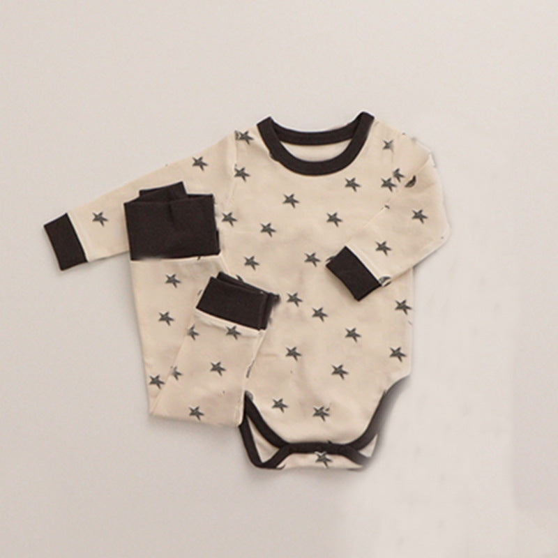 Apricot Star print two piece baby set with long sleeve top and high waist trousers