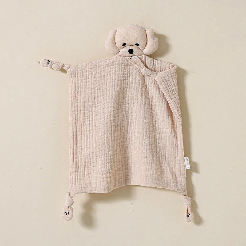 Light Khaki knotted puppy baby comforter in cotton muslin