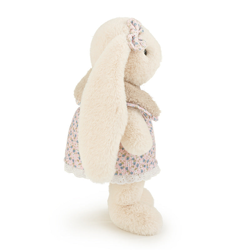 Bunny Plush Toy in Floral Dress – Freestanding Long-Eared Rabbit Doll with Sherpa Collar | 30, 40 & 53 cm