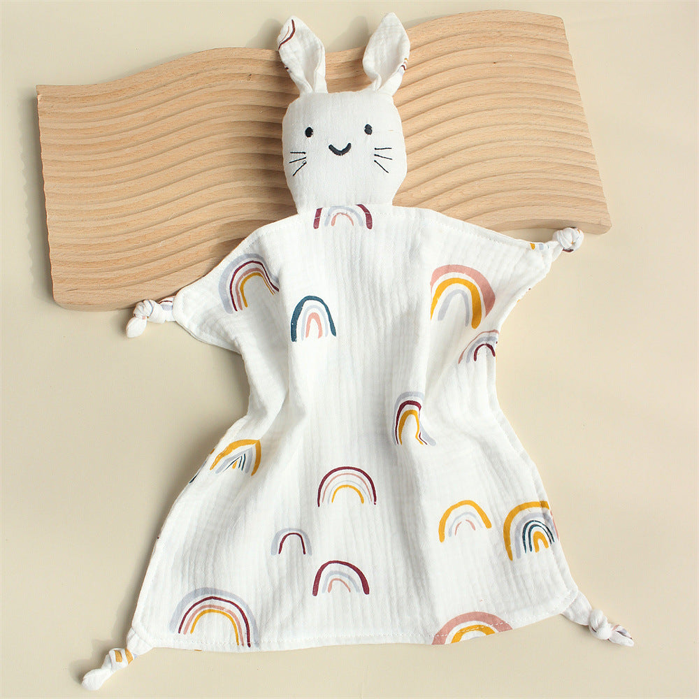 White Rainbow cat muslin baby comforter in cotton gauze