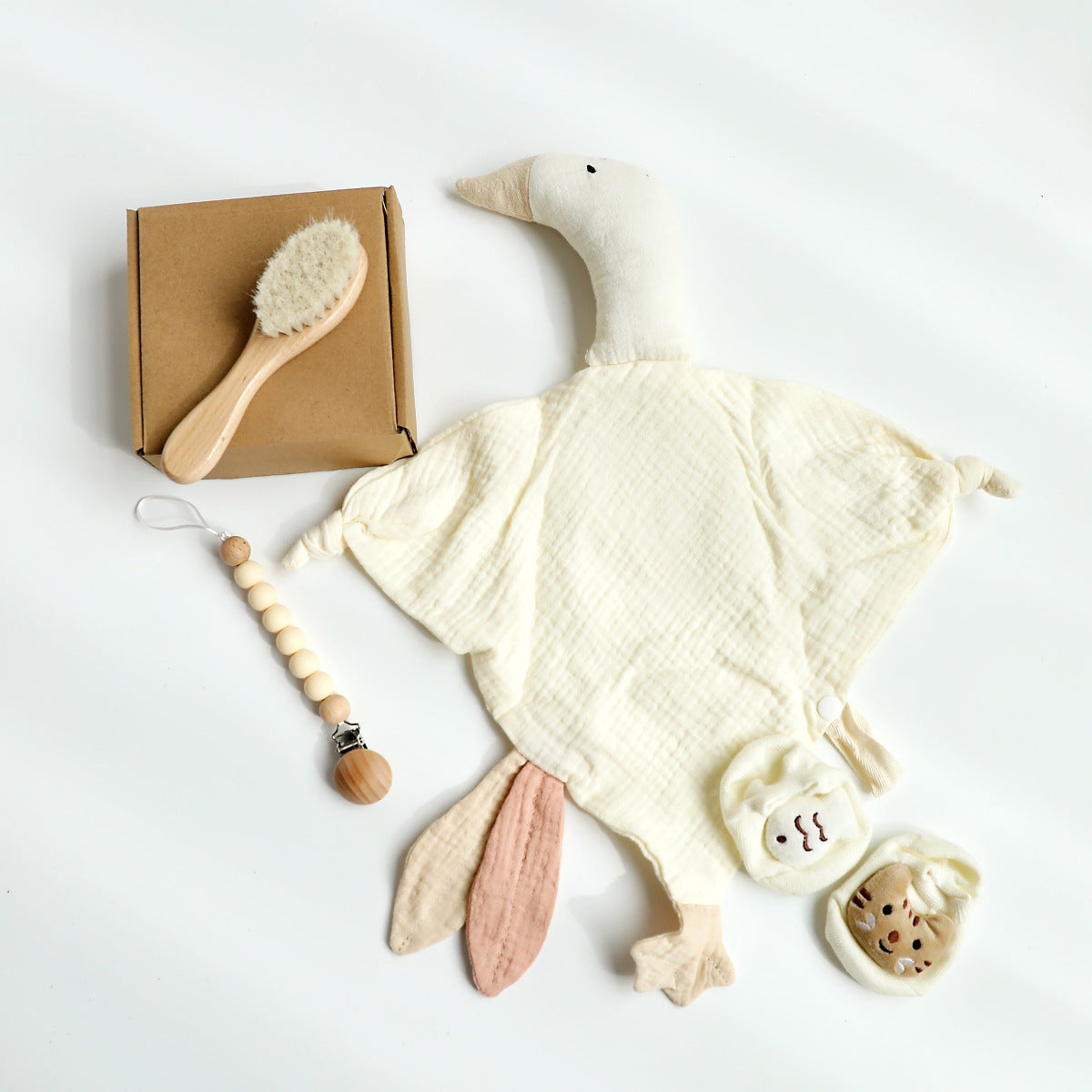 Cream Goose boxed newborn gift set with comforter and bandana bib