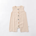 Apricot sleeveless cotton baby romper with button front