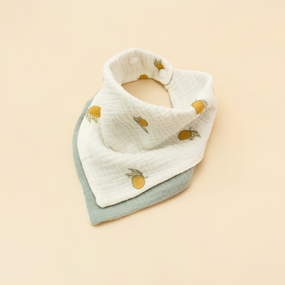 Lemon and Pea Green reversible four layer cotton gauze bandana bib