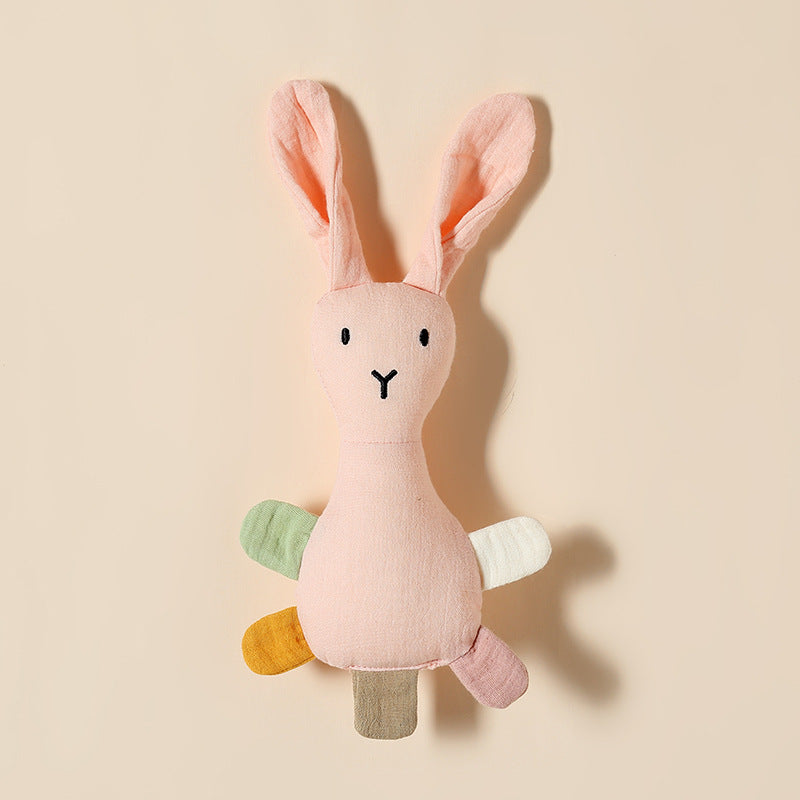 Blush Pink bunny baby comforter with sewn-in rattle in cotton