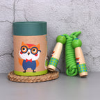 Owl wooden skipping rope with beech handles, shown with its kraft gift tube
