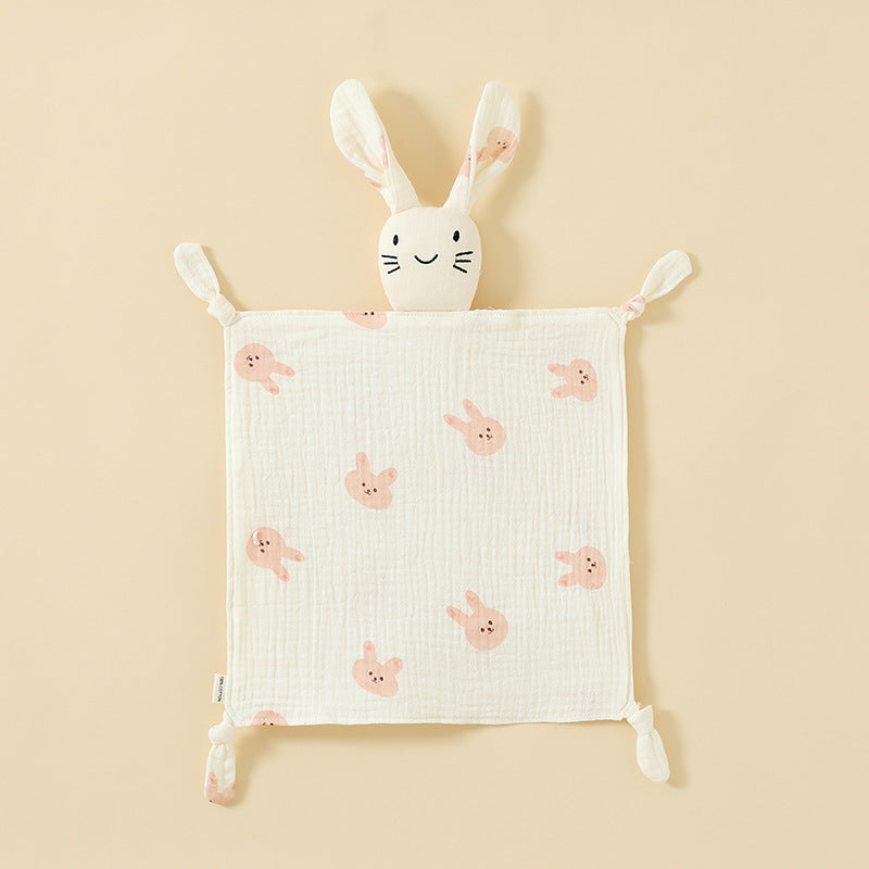 Pink Bunny printed muslin bunny baby comforter